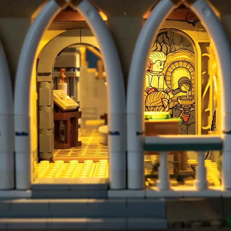 Bright My Bricks LED lighting kit for LEGO® The Lord Of The Rings: Rivendell #10316 — illuminated at night