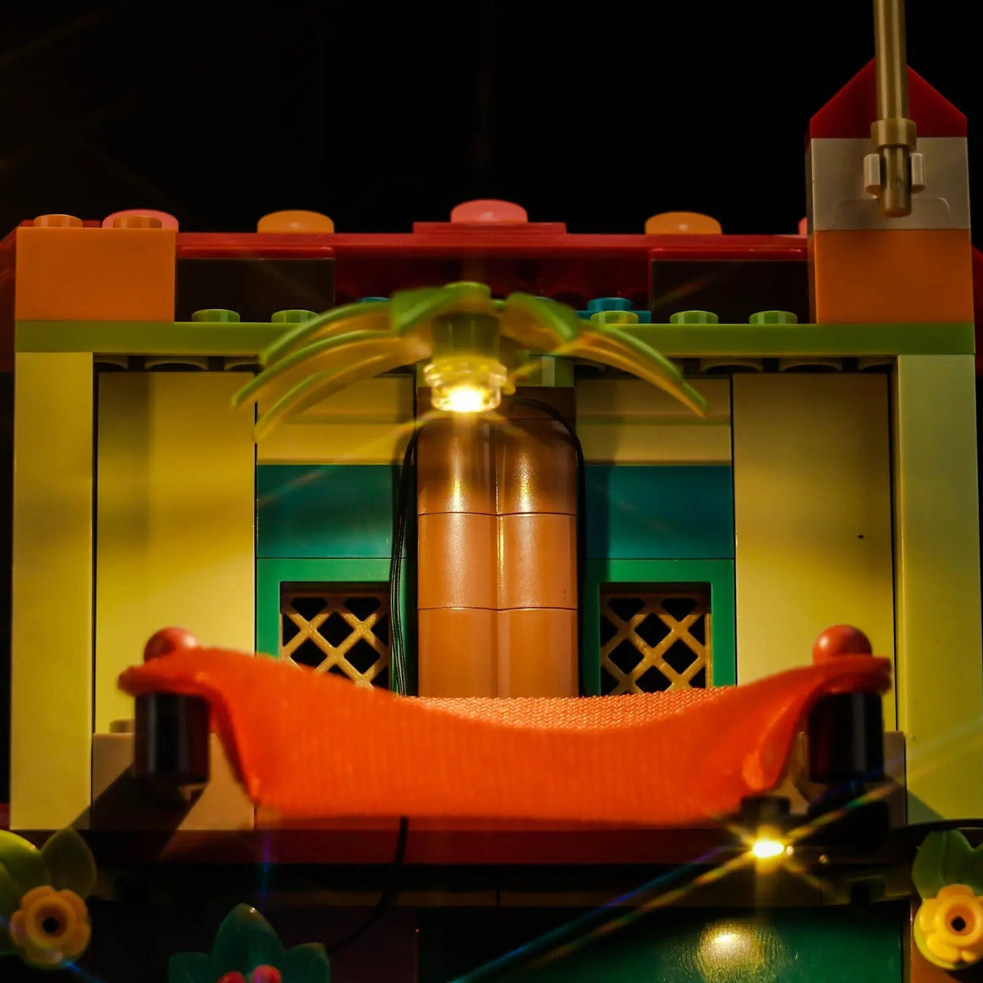 LEGO® The Magical Madrigal House #43245 brightened interior detail, with the RGB LED light kit