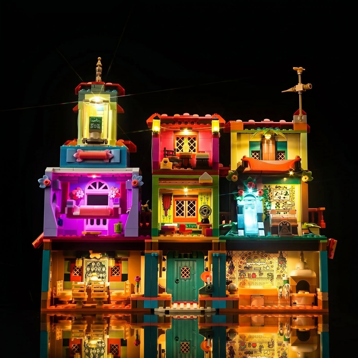 LEGO® The Magical Madrigal House #43245 — fully illuminated on display (DIY LED light kit)