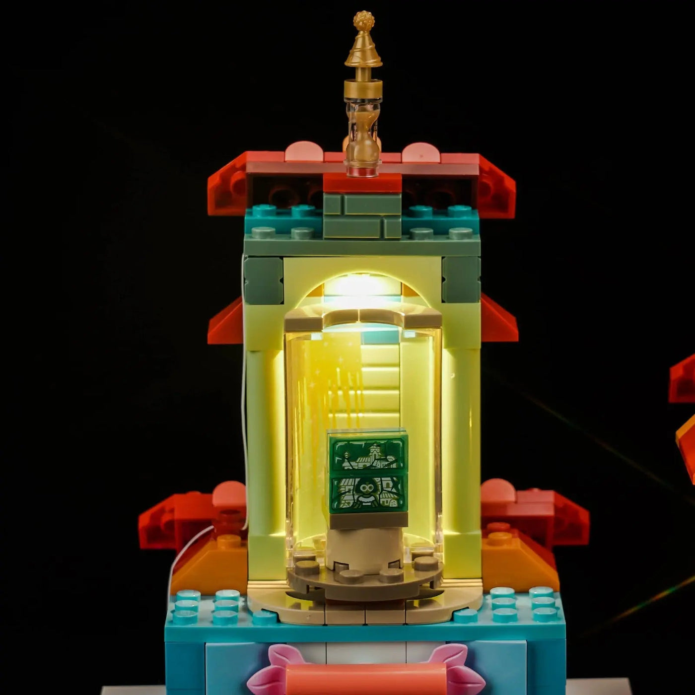 LEGO® The Magical Madrigal House #43245 display lighting in a dark room, with the RGB LED light kit