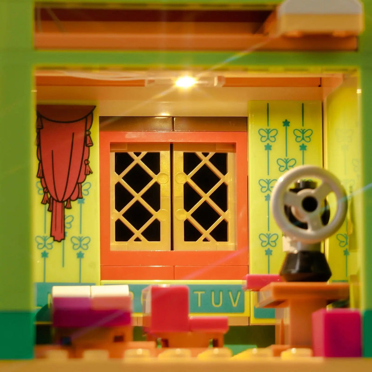 LEGO® The Magical Madrigal House #43245 showcase lighting view, with the custom LED lighting