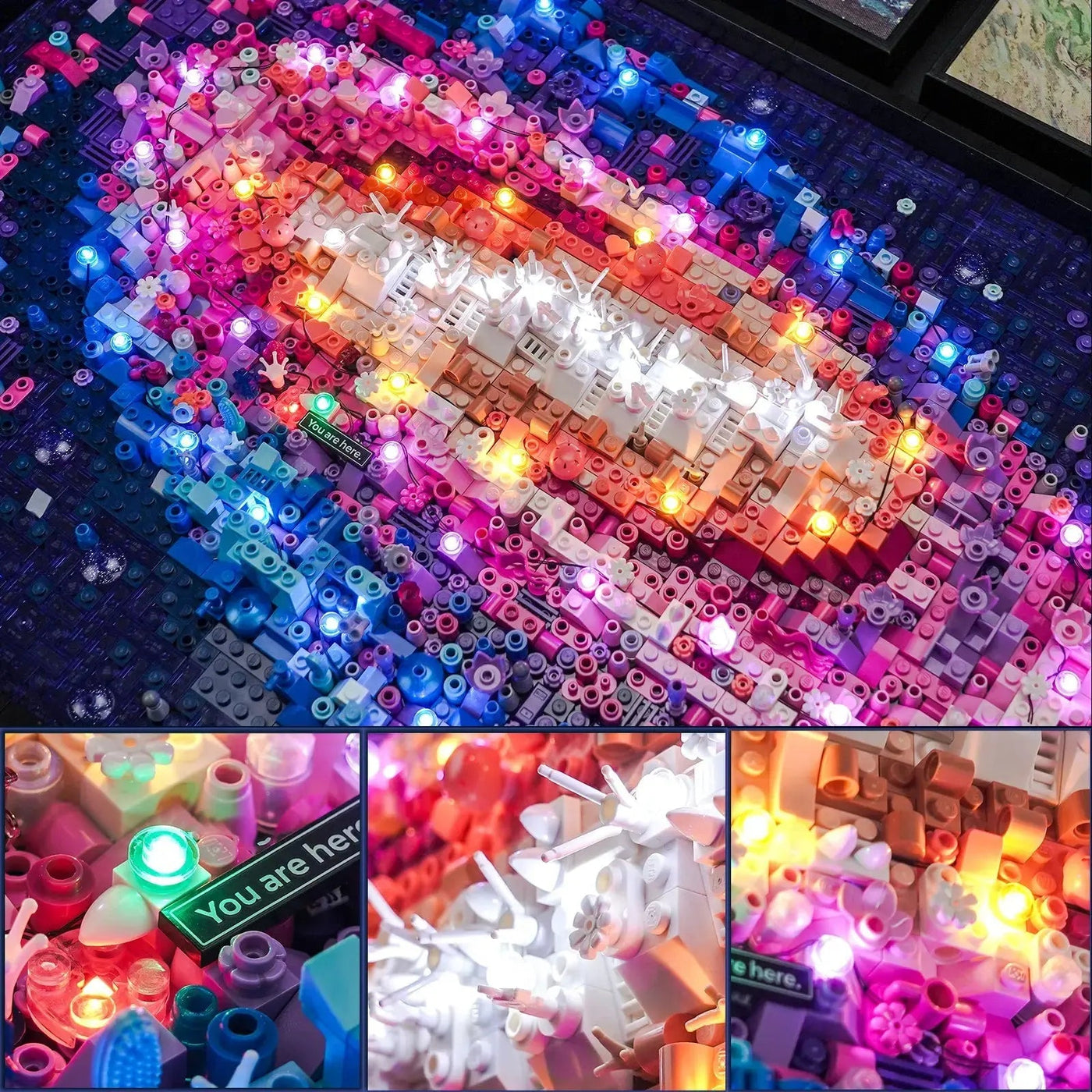 close-up of the LED lighting detail: Bright My Bricks USB-powered LED light kit for LEGO® The Milky Way Galaxy #31212