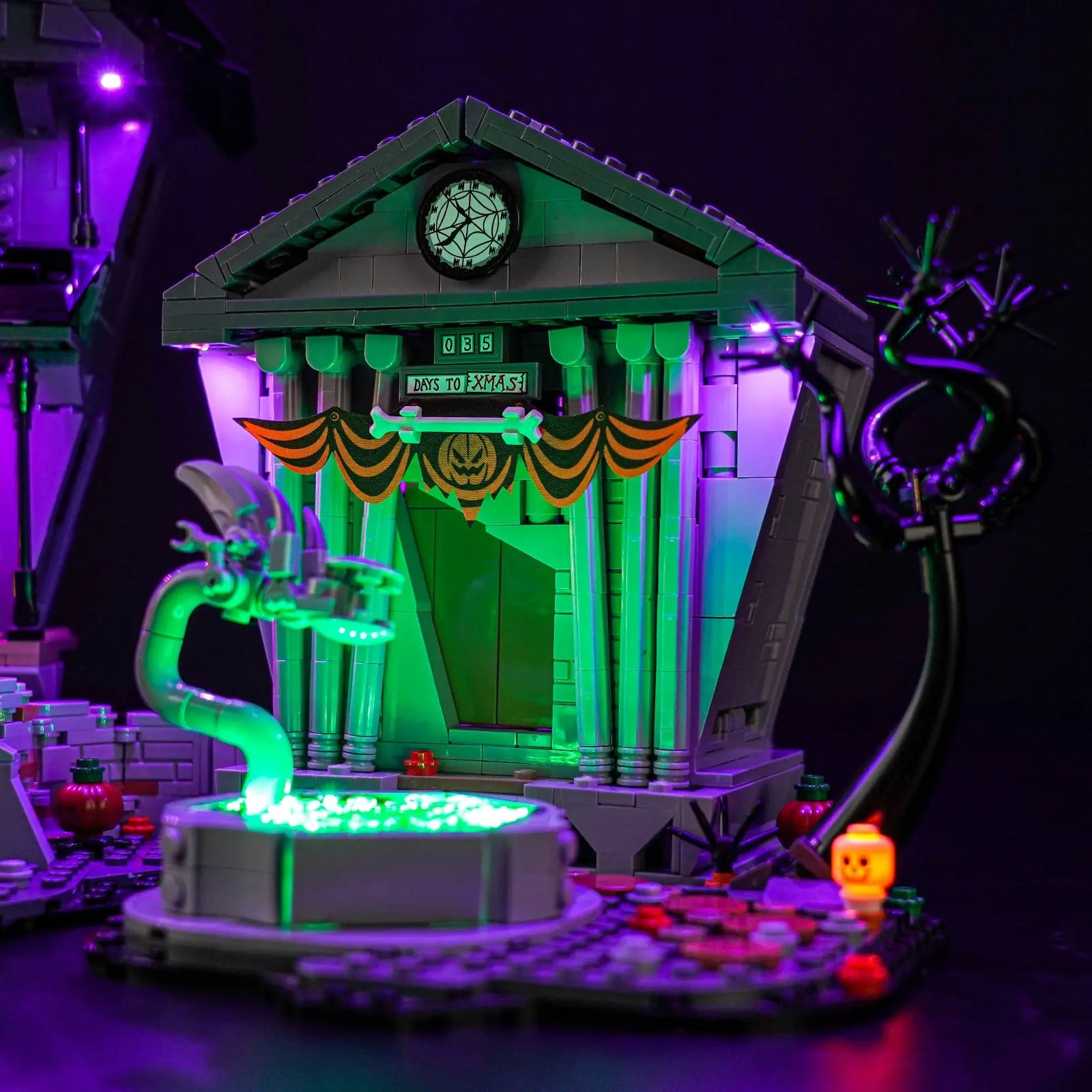 Close-up of LED lights on LEGO The Nightmare Before Christmas #21351