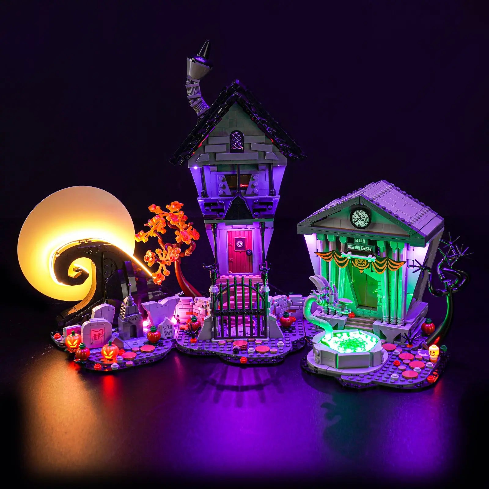 Close-up of LED lights on LEGO The Nightmare Before Christmas #21351