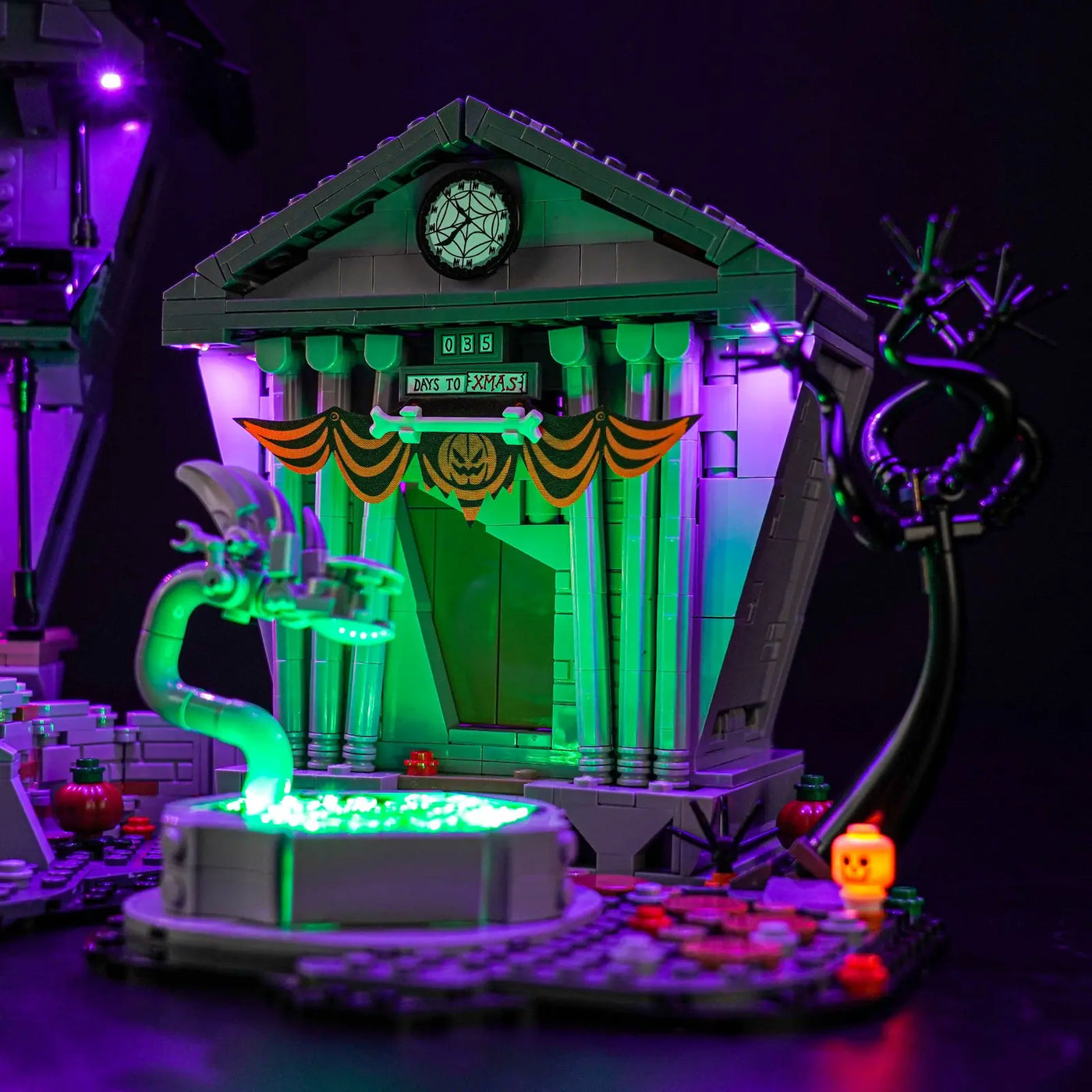 LEGO® The Nightmare Before Christmas #21351 close-up of the LED lighting detail, with the LED lighting kit