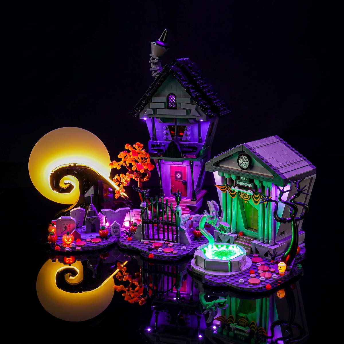 LEGO® The Nightmare Before Christmas #21351 — illuminated at night (custom LED lighting)