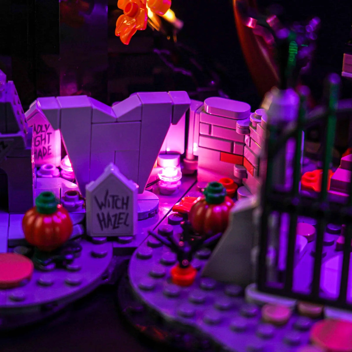 LEGO® The Nightmare Before Christmas #21351 lighting effect on the build, with the LED light kit