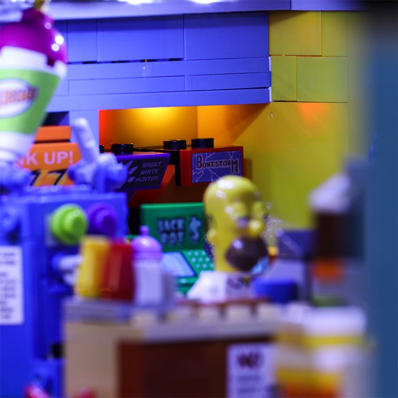 light kit for LEGO® The Simpsons The Kwik-E-Mart #71016, fully illuminated on display