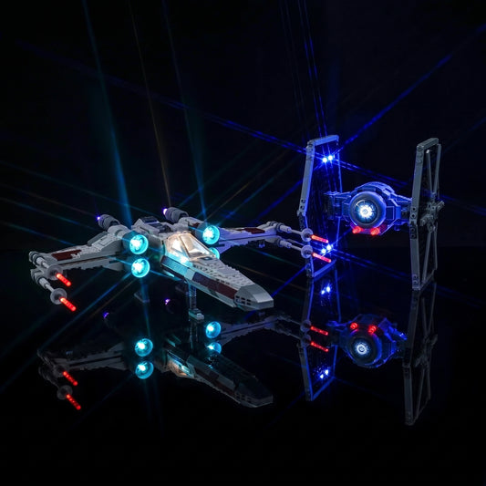 LEGO® TIE Fighter & X-Wing Mash-up #75393 — before-and-after lighting (light kit)