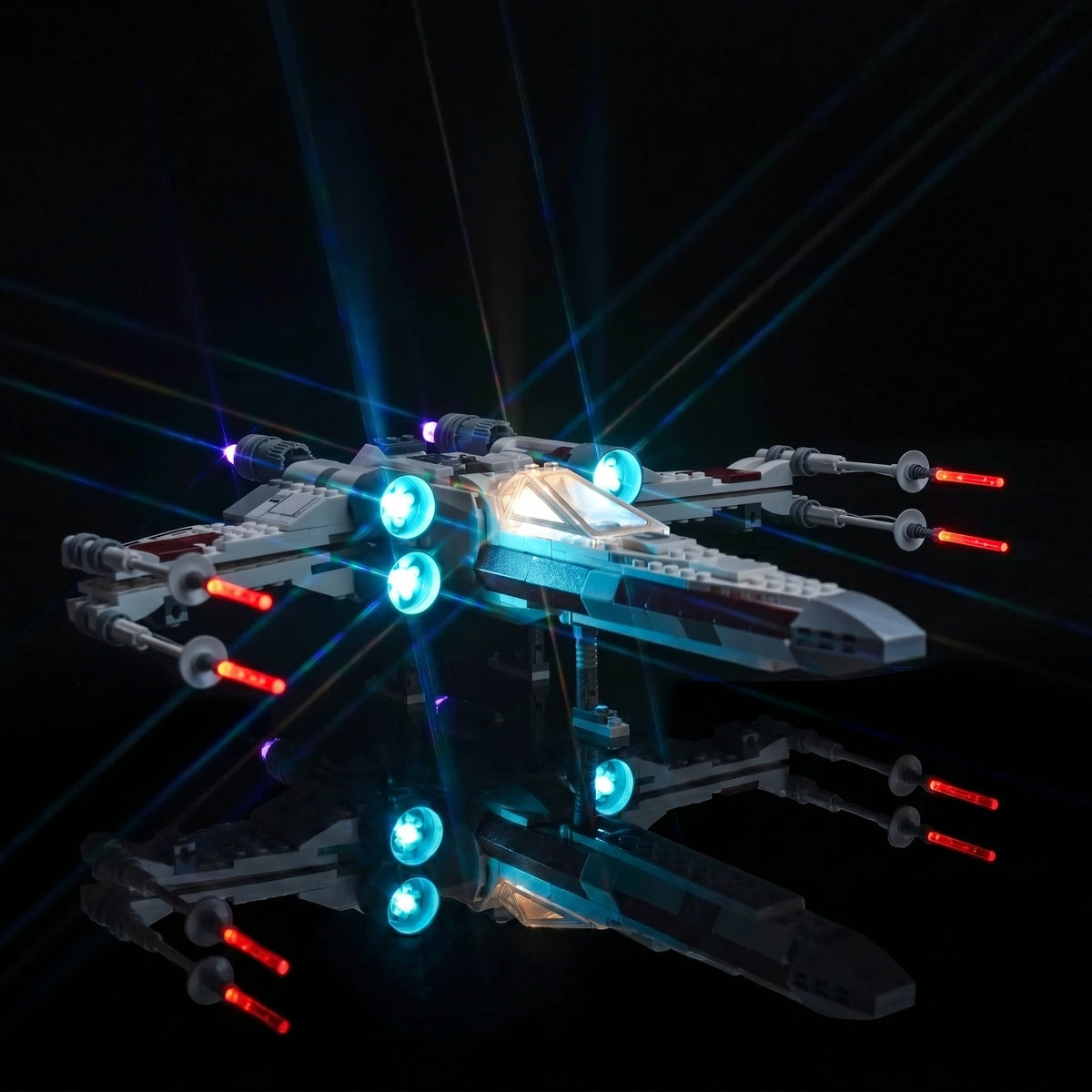 custom LED lighting for LEGO® TIE Fighter & X-Wing Mash-up #75393, display lighting in a dark room