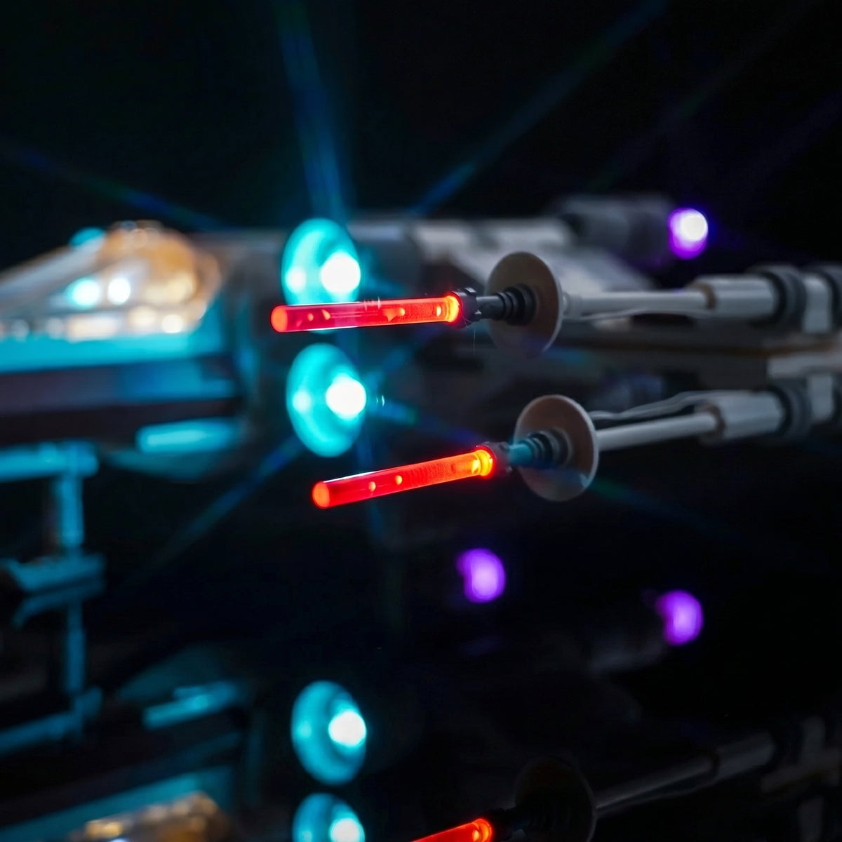 Bright My Bricks LED light kit for LEGO® TIE Fighter & X-Wing Mash-up #75393 — showcase lighting view