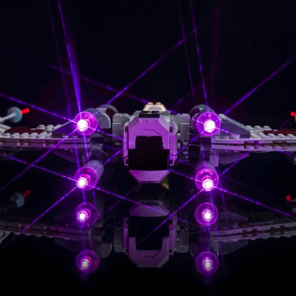 installed and glowing: Bright My Bricks display light kit for LEGO® TIE Fighter & X-Wing Mash-up #75393