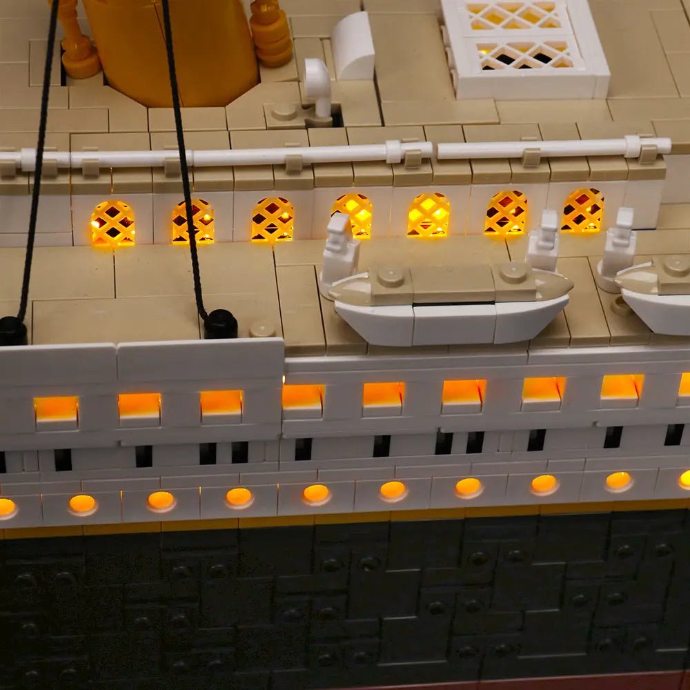 Bright My Bricks LED lights for LEGO® Titanic #10294 — illuminated at night