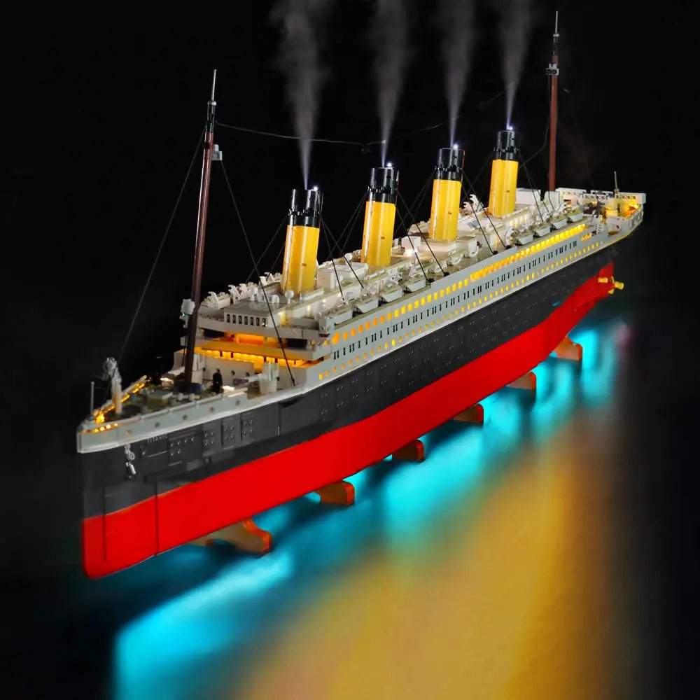 Close-up of LED lights on LEGO Titanic #10294