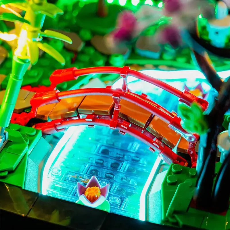 LEGO® Tranquil Garden #10315 lighting effect on the build, with the RGB LED light kit