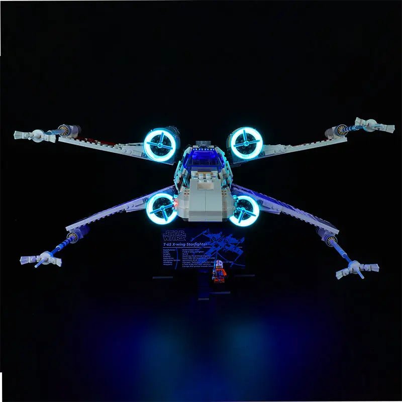 Close-up of LED lights on LEGO UCS X-Wing Starfighter #75355
