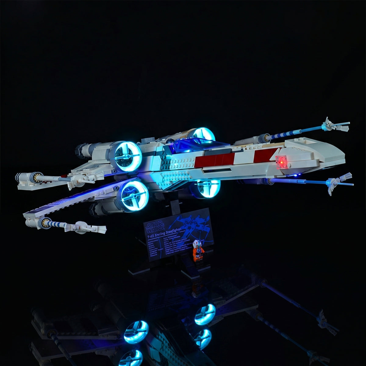 Bright My Bricks premium LED light kit for LEGO® UCS X-Wing Starfighter #75355 — illuminated at night