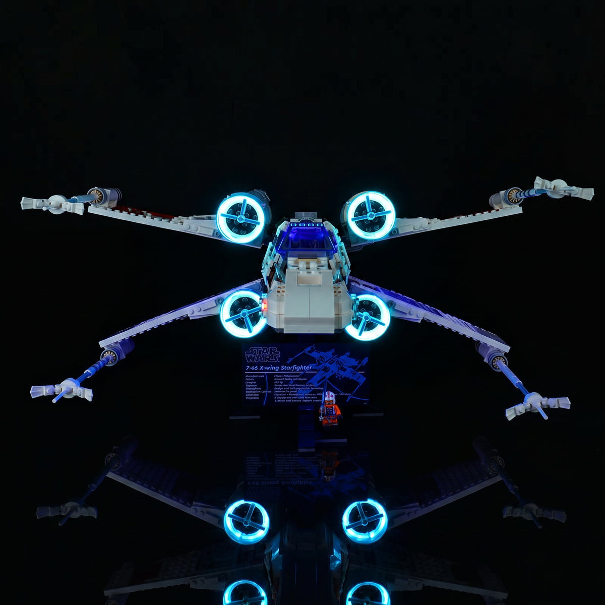 LEGO® UCS X-Wing Starfighter #75355 warm LED glow detail, with the RGB LED light kit