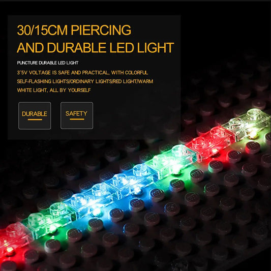 Universal LED Light with 15cm/30cm Cord (Pack of 12) night-mode display glow (LEGO® lighting component)