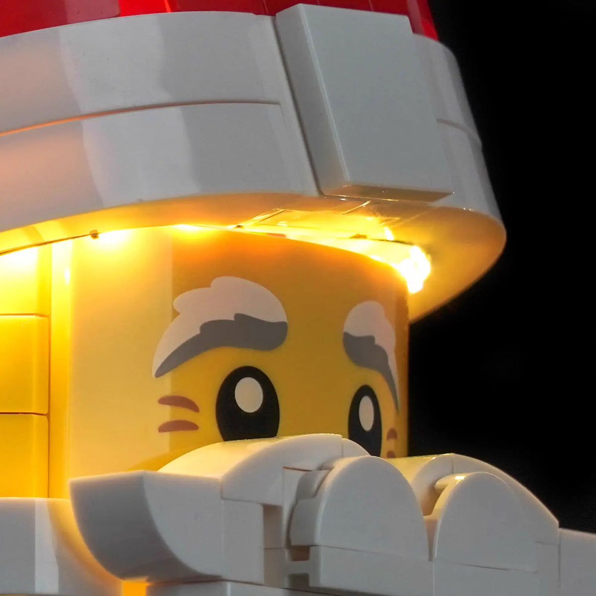 Bright My Bricks premium LED light kit for LEGO® Up-Scaled Santa Minifigure #40820 — front view fully lit