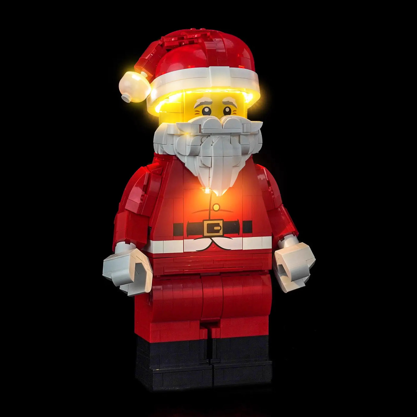 LEGO® Up-Scaled Santa Minifigure #40820 night-mode display glow, with the light kit