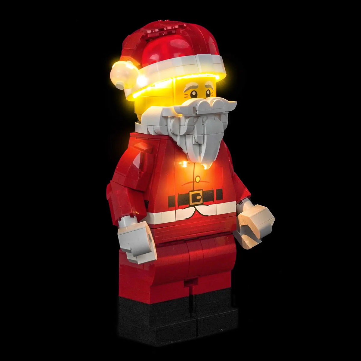 LEGO® Up-Scaled Santa Minifigure #40820 brightened interior detail, with the display light kit