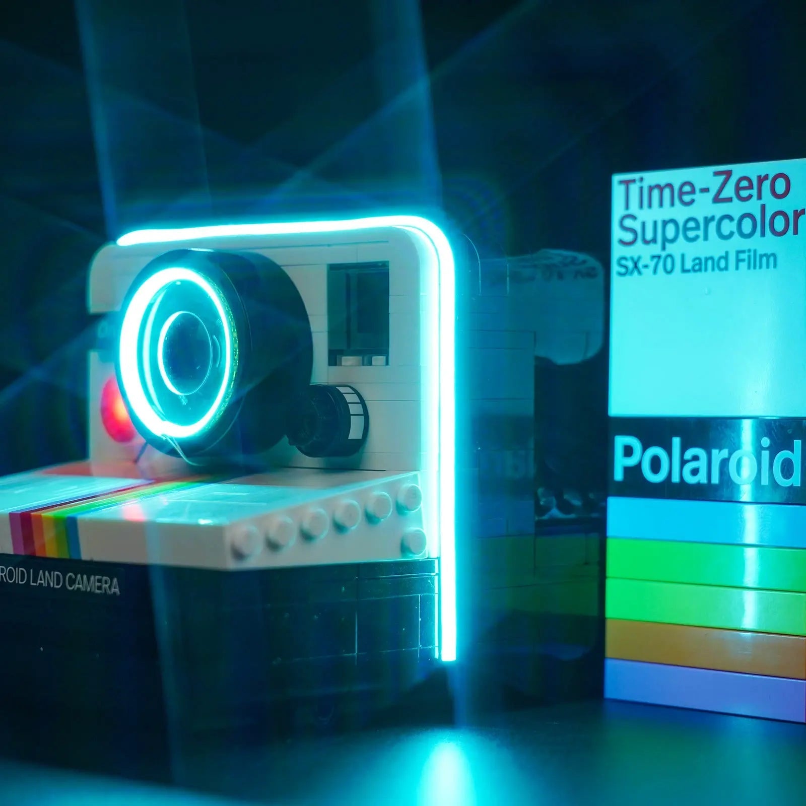 Close-up of LED lights on LEGO Upgraded Light Kit for LEGO Ideas Polaroid OneStep SX-70 Camera #21345