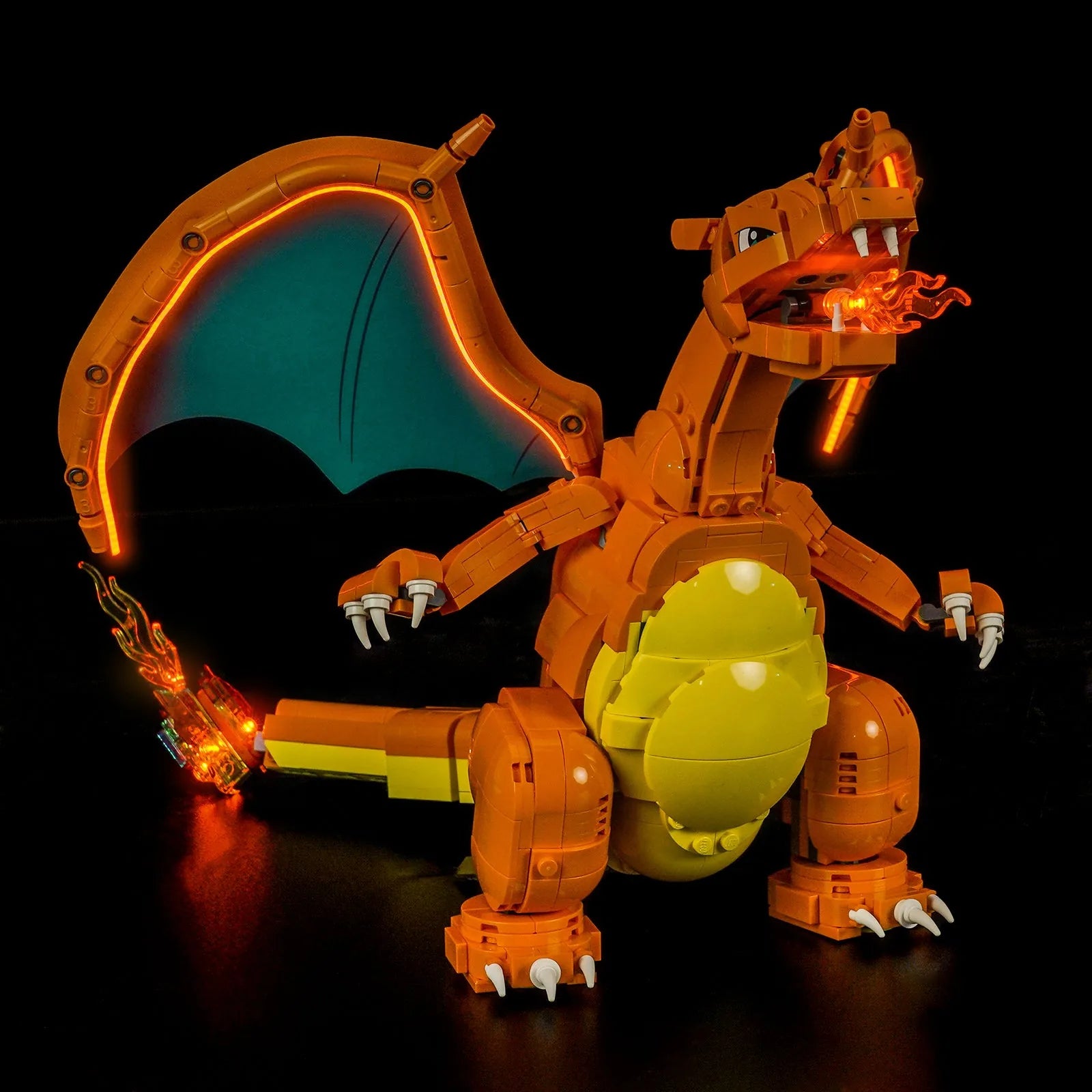 LEGO Venusaur Charizard and Blastoise #72153 illuminated at night