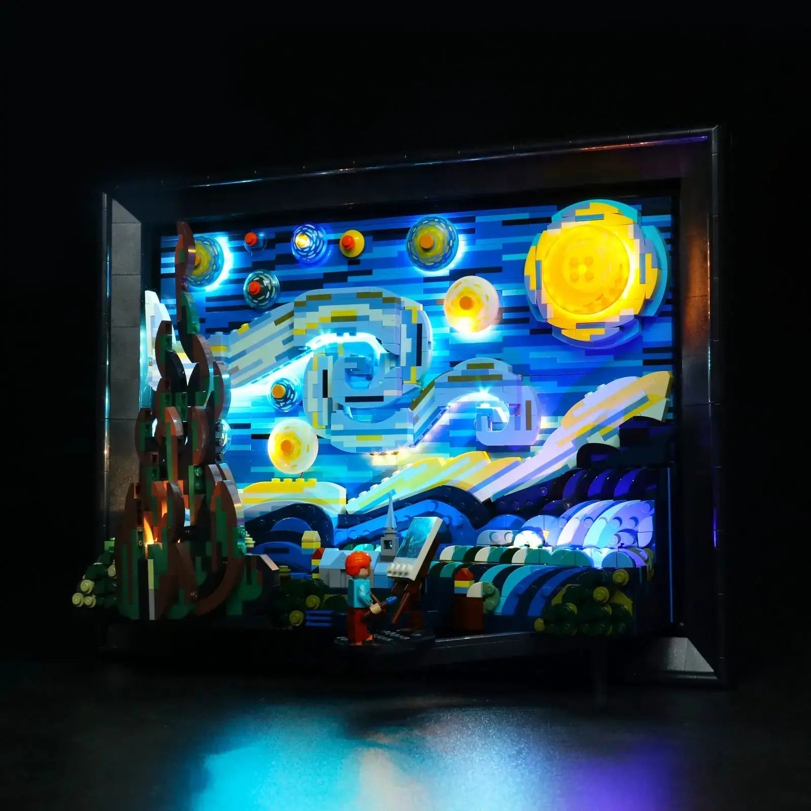 Close-up of LED lights on LEGO Vincent van Gogh - The Starry Night #21333