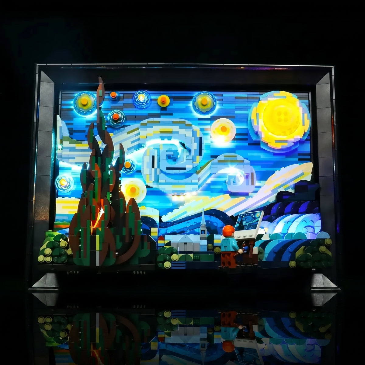 Bright My Bricks display light kit for LEGO® Vincent van Gogh - The Starry Night #21333 — display lighting in a dark room
