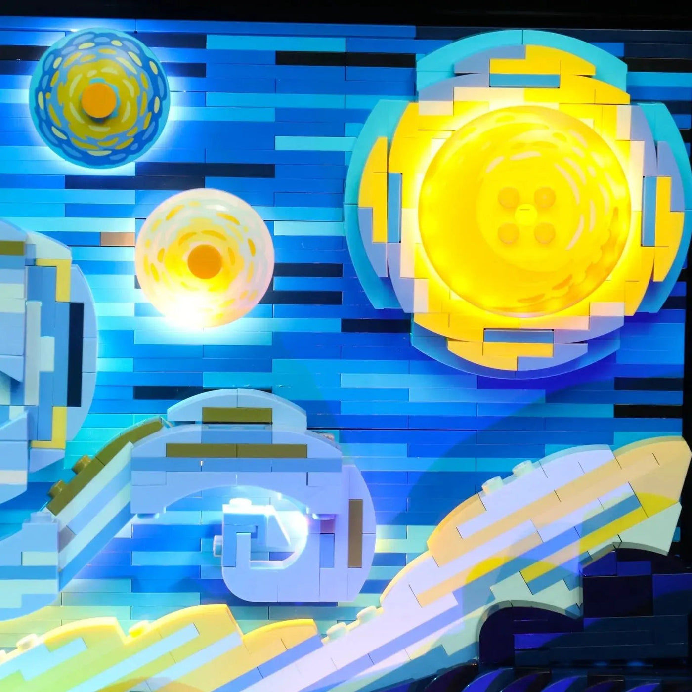 Bright My Bricks RGB LED light kit for LEGO® Vincent van Gogh - The Starry Night #21333 — lighting effect on the build