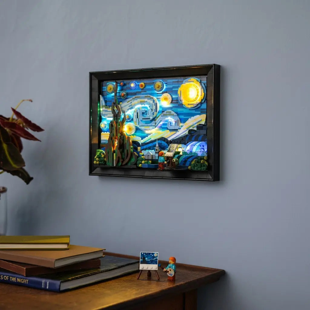 Bright My Bricks LED light kit for LEGO® Vincent van Gogh - The Starry Night #21333 — illuminated at night