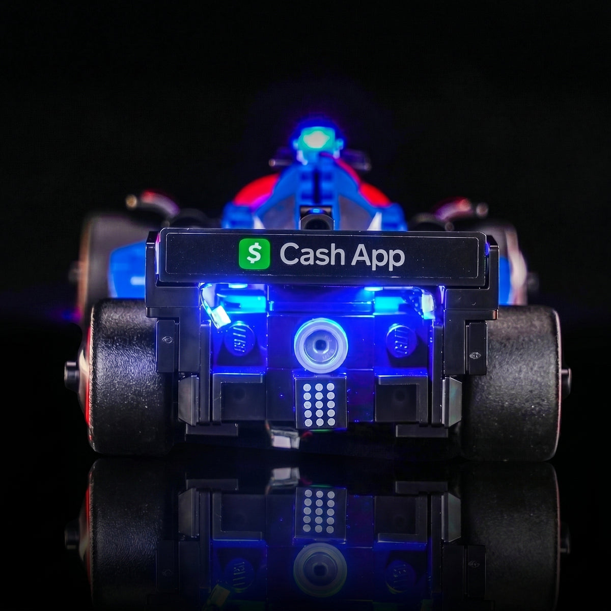 installed and glowing: Bright My Bricks light kit for LEGO® Visa Cash App RB VCARB 01 F1 Race Car #77246