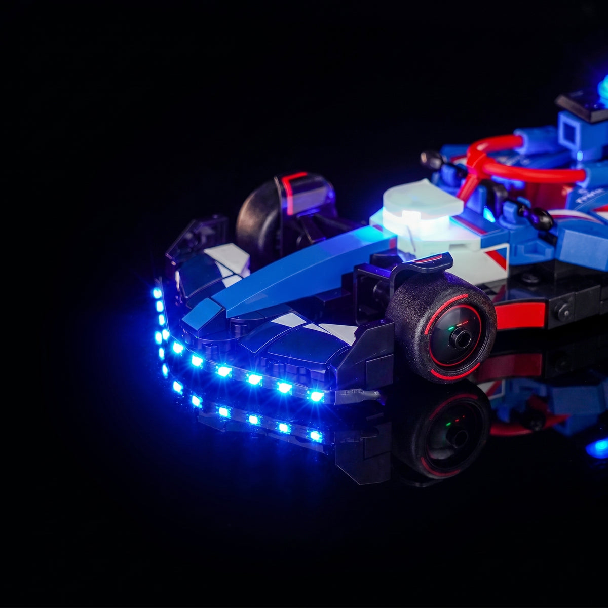 premium LED light kit for LEGO® Visa Cash App RB VCARB 01 F1 Race Car #77246, front view fully lit