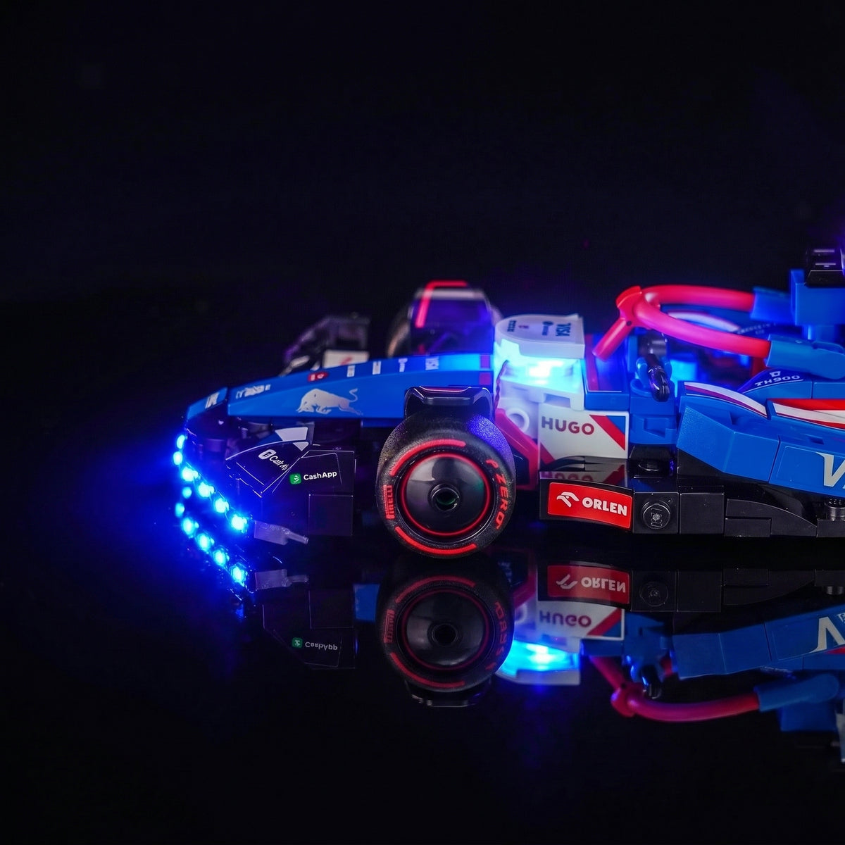 Bright My Bricks RGB LED light kit for LEGO® Visa Cash App RB VCARB 01 F1 Race Car #77246 — showcase lighting view