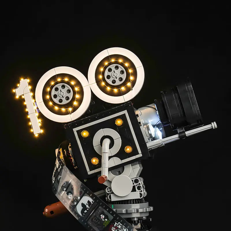 side angle with lights on: Bright My Bricks LED lights for LEGO® Walt Disney Tribute Camera #43230
