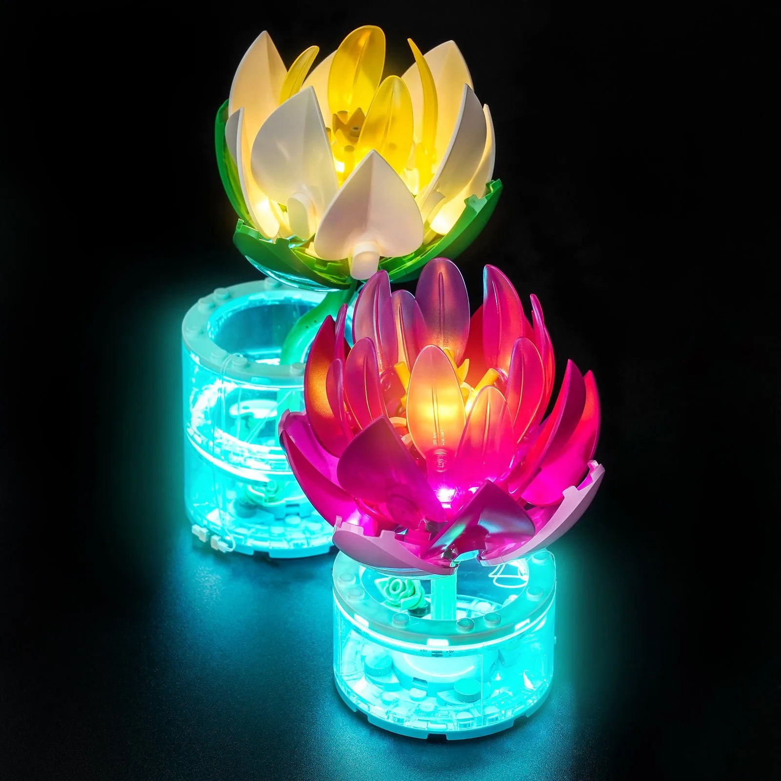 Close-up of LED lights on LEGO Water Lilies #11511