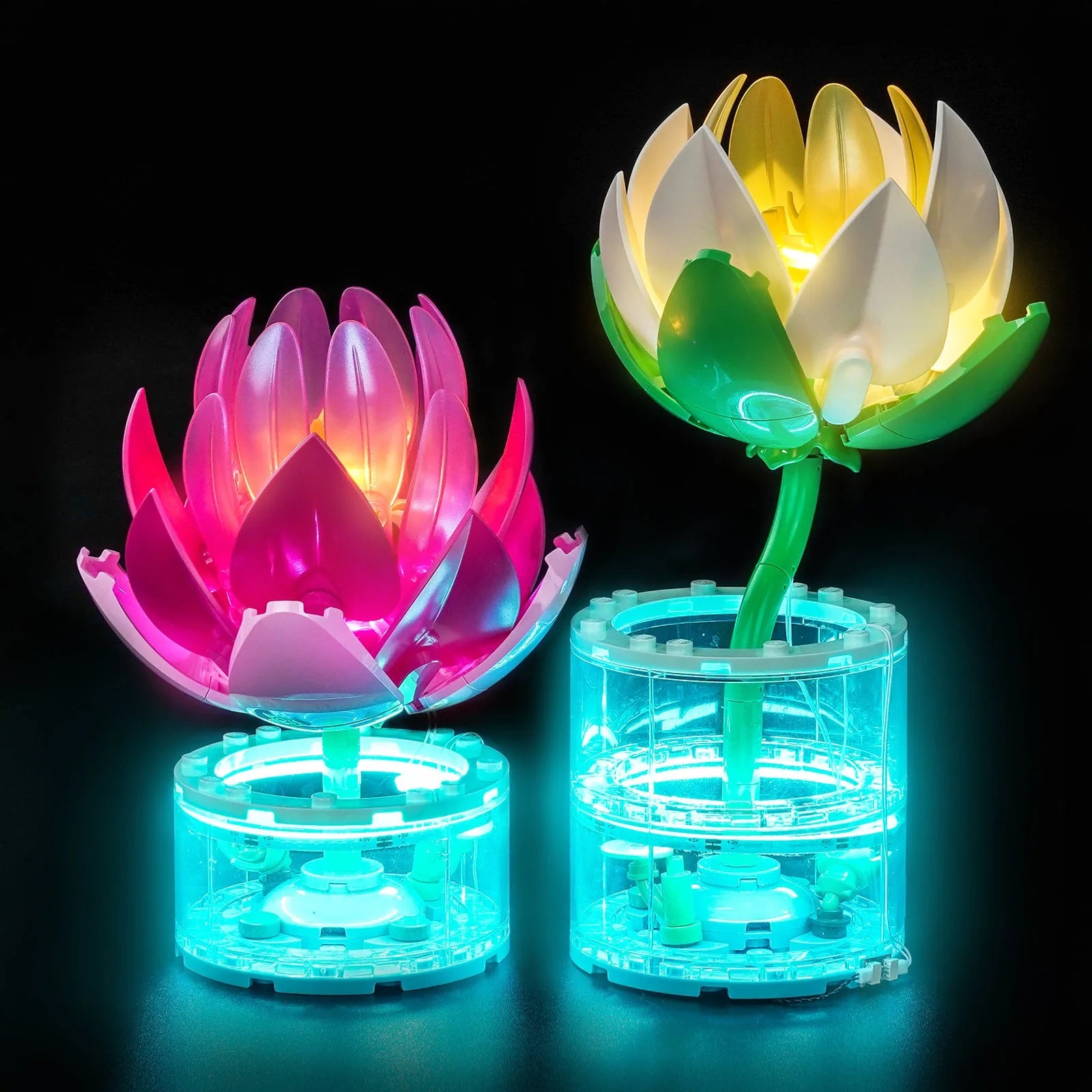 Close-up of LED lights on LEGO Water Lilies #11511