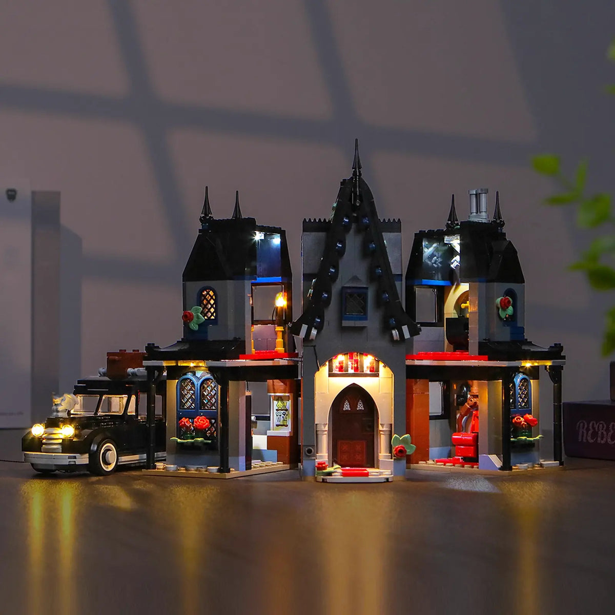 light kit for LEGO® Wednesday Morticia's Cottage #76786, fully illuminated on display