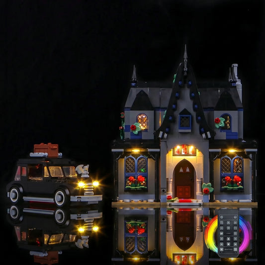 light kit for LEGO® Wednesday Morticia's Cottage #76786, front view fully lit