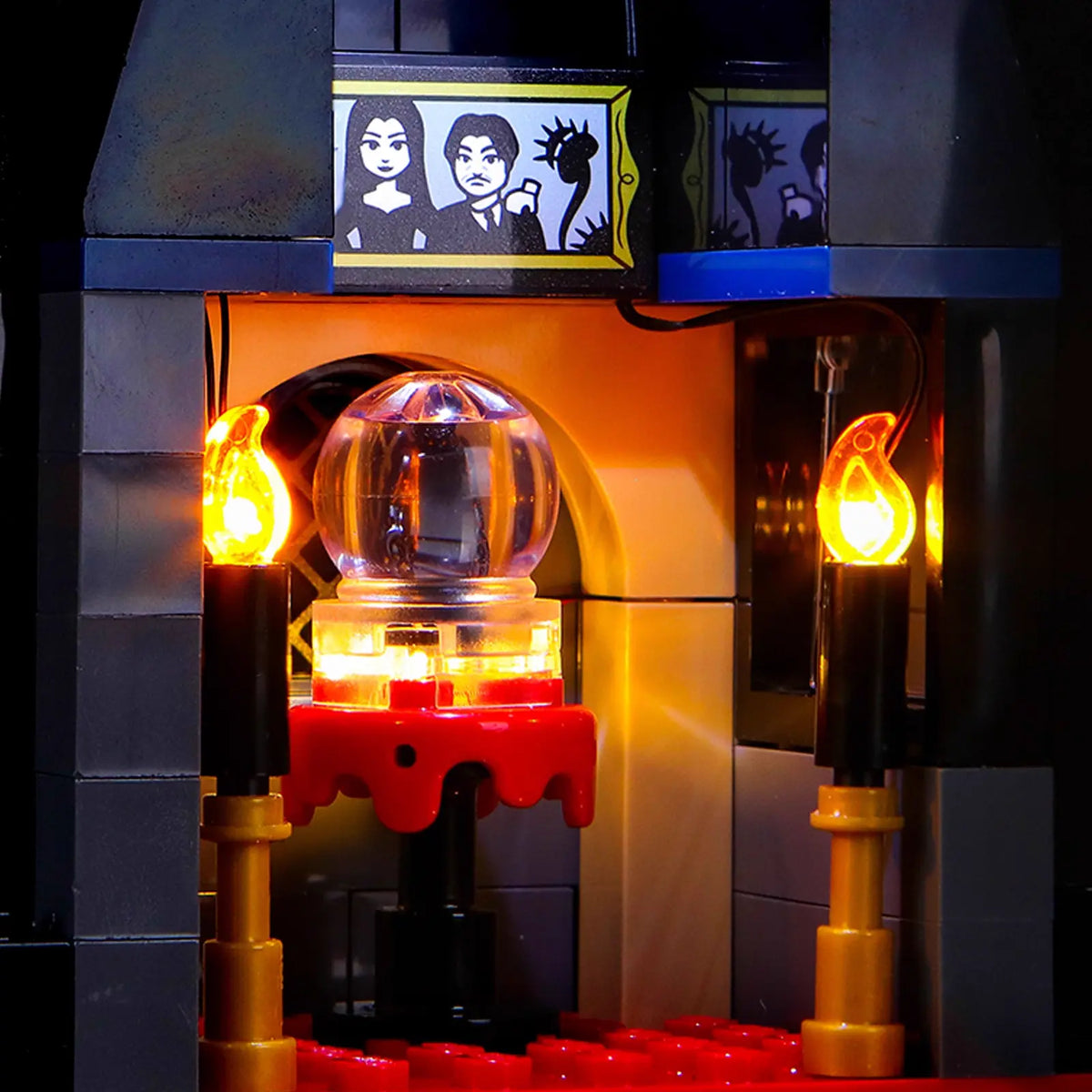 Bright My Bricks light kit for LEGO® Wednesday Morticia's Cottage #76786 — display lighting in a dark room