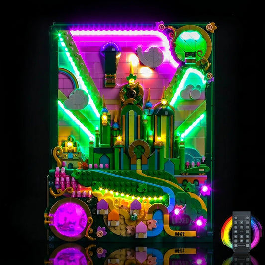 Bright My Bricks premium LED light kit for LEGO® Wicked Welcome to Emerald City #75684 — before-and-after lighting