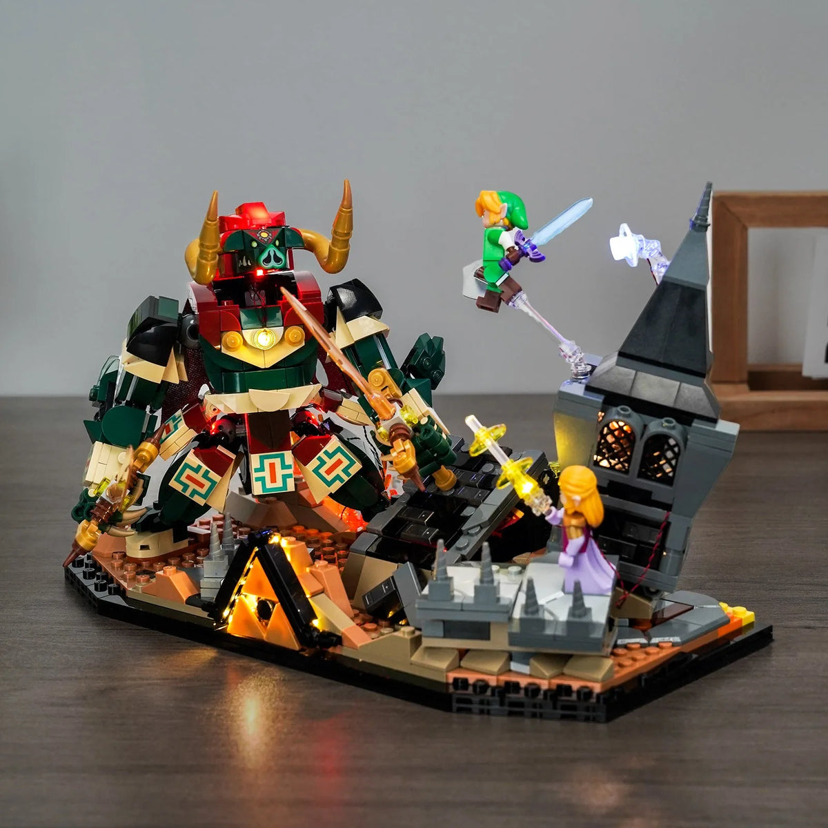 front view fully lit: Bright My Bricks premium LED light kit for LEGO® Zelda Ocarina of Time The Final Battle #77093