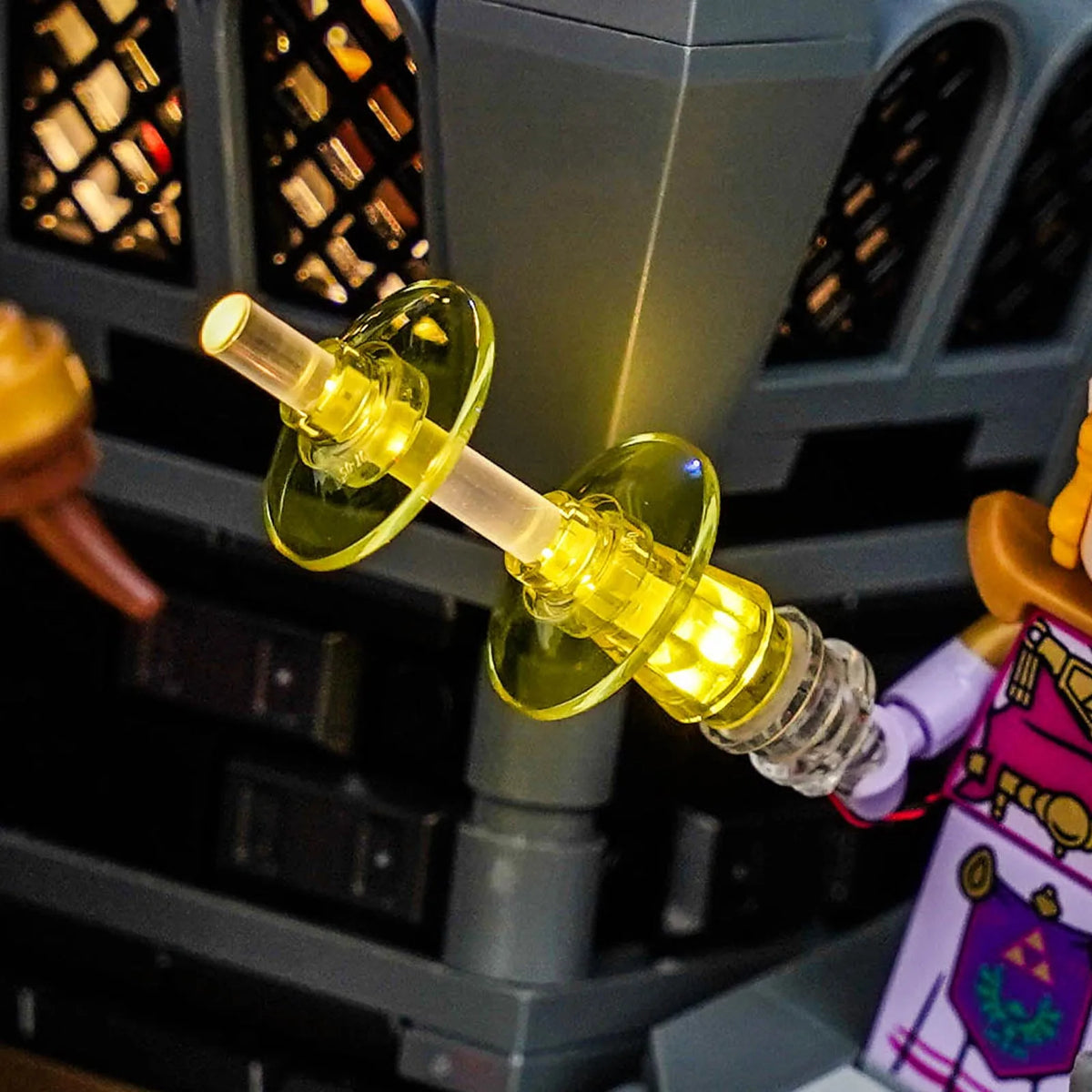 LEGO® Zelda Ocarina of Time The Final Battle #77093 warm LED glow detail, with the RGB LED light kit