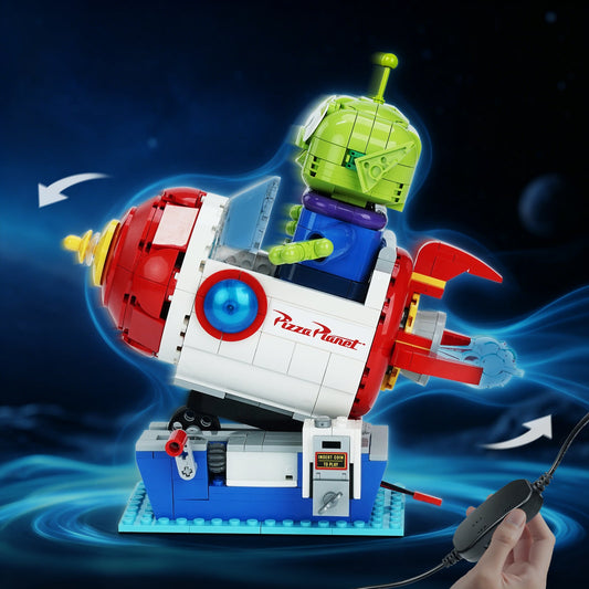 Bright My Bricks motorized kit for LEGO® Disney Alien with Pizza Planet Rocket Ride #43307 — the build in motion