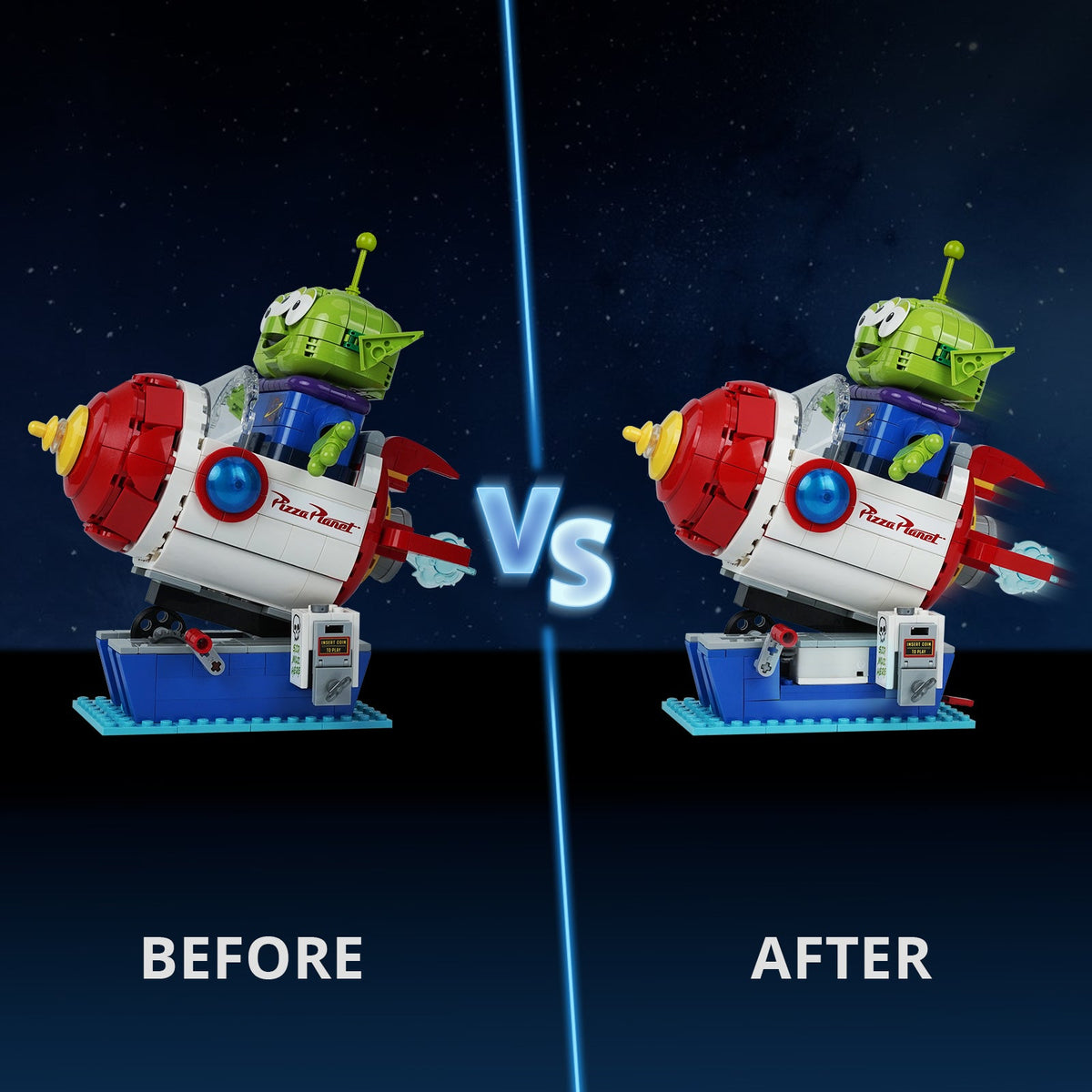 motion kit for LEGO® Disney Alien with Pizza Planet Rocket Ride #43307, motor seated in the display base