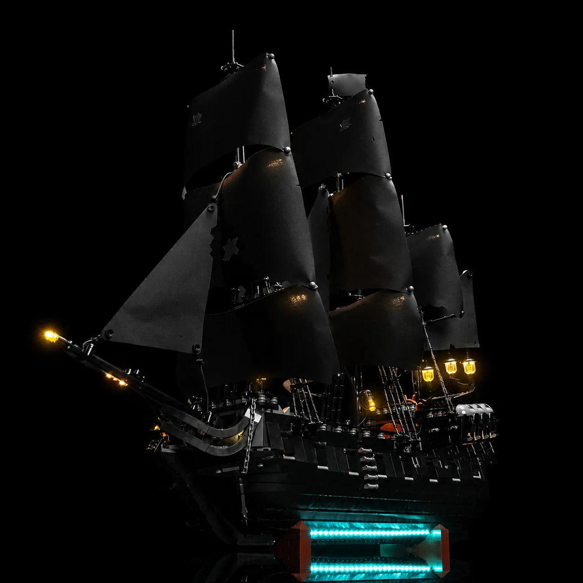 upgraded light kit for LEGO® Icons Captain Jack Sparrow's Pirate Ship #10365, LED bars on the yards washing the sails amber