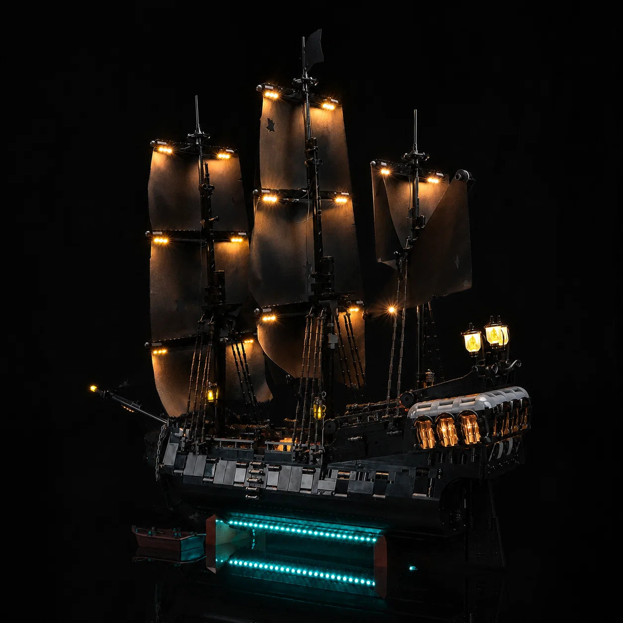 upgraded LED lighting for LEGO® Icons Captain Jack Sparrow's Pirate Ship #10365, lanterns and stern cabin in warm gold