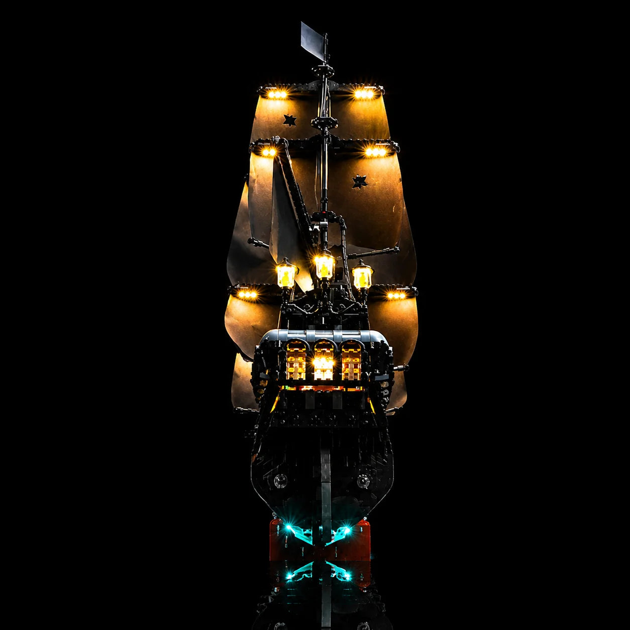 gun deck and cannons lit by the upgraded LED kit for LEGO® Icons Captain Jack Sparrow's Pirate Ship #10365