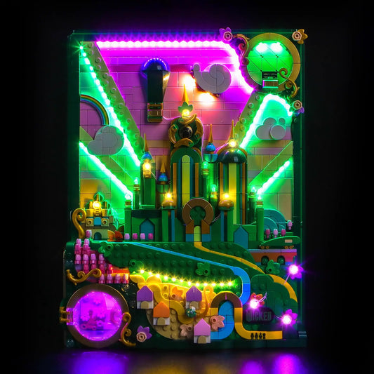 Our light kit makes the vibrant greens and yellows of the LEGO Wicked Emerald City 75685 "pop" for a stunning display.